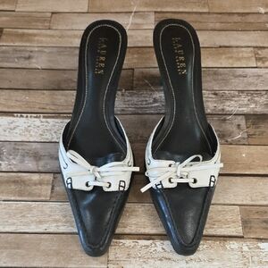 Lauren Ralph Lauren Navy & White Pointed Toed Heeled Mules
